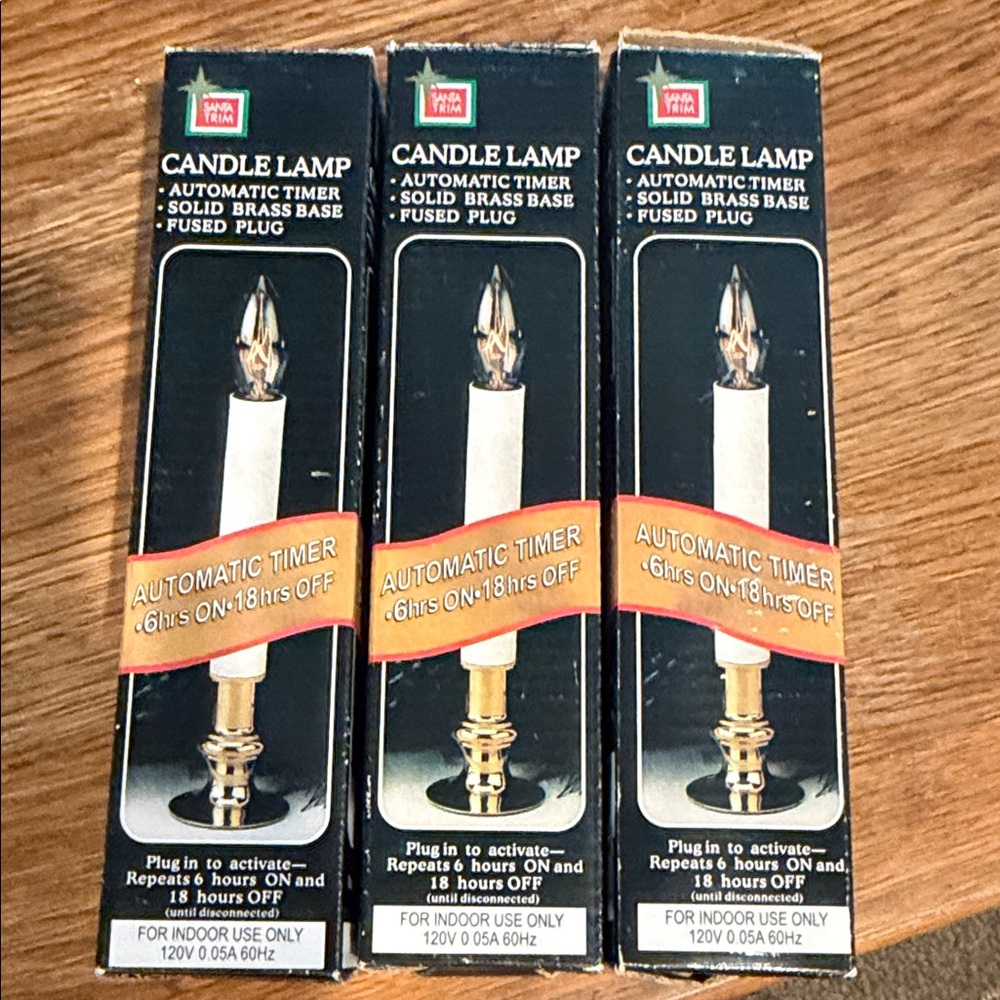 Holiday Time Candle Lamps with Brass Base - White/Cream Set of 3